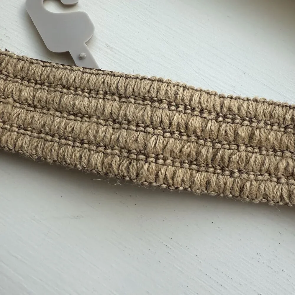 Fossil Macrame & Leather Belt/Stretch Brass Bit and Ring Gold Hardware Sz M New